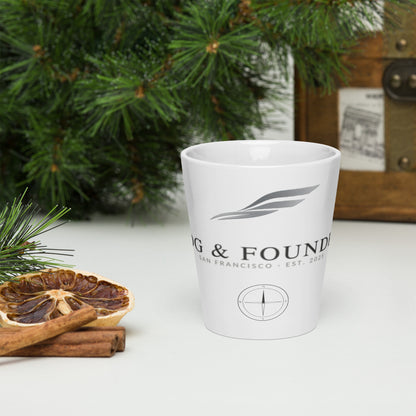 White 12 oz Fog & Foundry Quiet Time Mug with a latte design, shown from the front view.