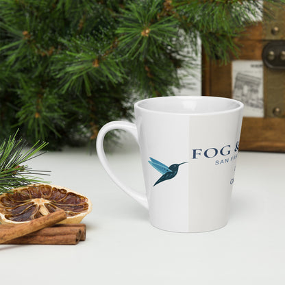 White Hayes Valley Latte Mug by Fog & Foundry, 12oz ceramic mug with a smooth finish, positioned on a flat surface.