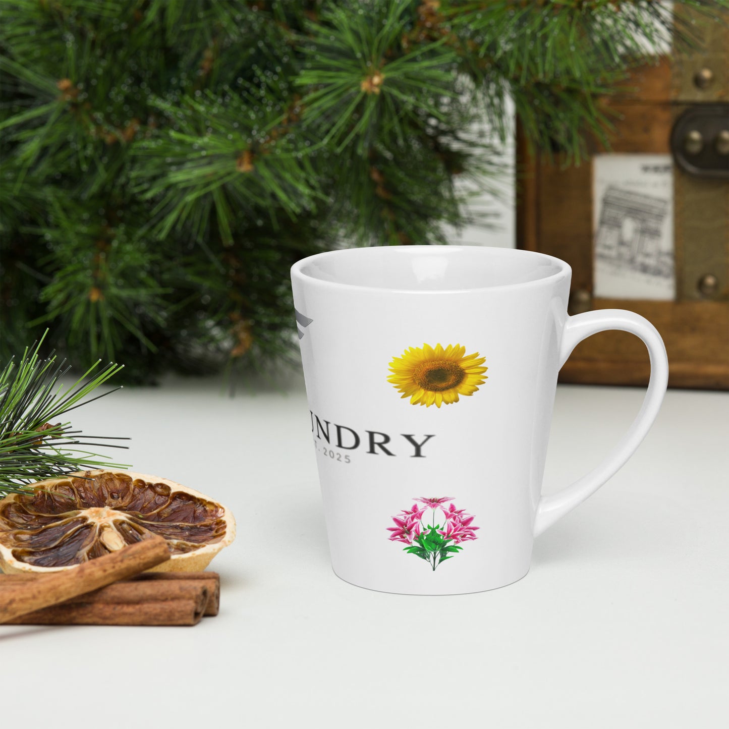 White 12 oz Fog & Foundry Quiet Time Mug with a cozy, foggy design, perfect for enjoying hot beverages.