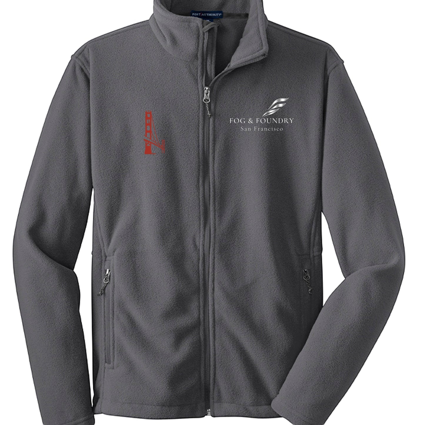 Full-zip fleece jacket by Fog & Foundry featuring a soft, cozy fabric and a stylish design, shown in a front view.