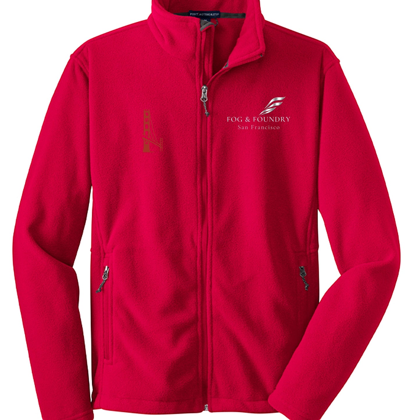 Full-zip fleece jacket by Fog & Foundry featuring a cozy design and soft fabric, shown in a front view.