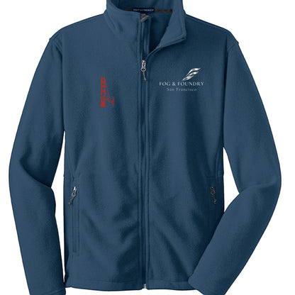 Full-zip fleece jacket by Fog & Foundry, featuring a soft exterior, hood, and comfortable fit in dark color.