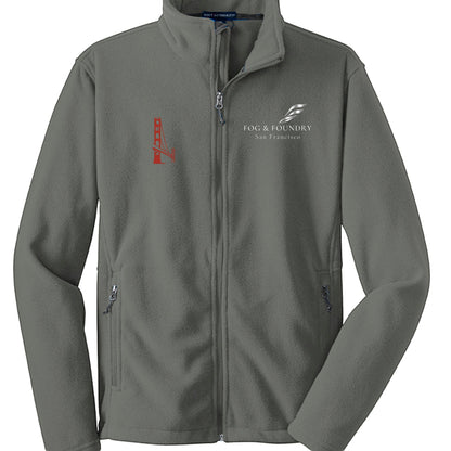Full-zip fleece jacket by Fog & Foundry featuring a soft, cozy navy fleece with a stand collar and front pockets.