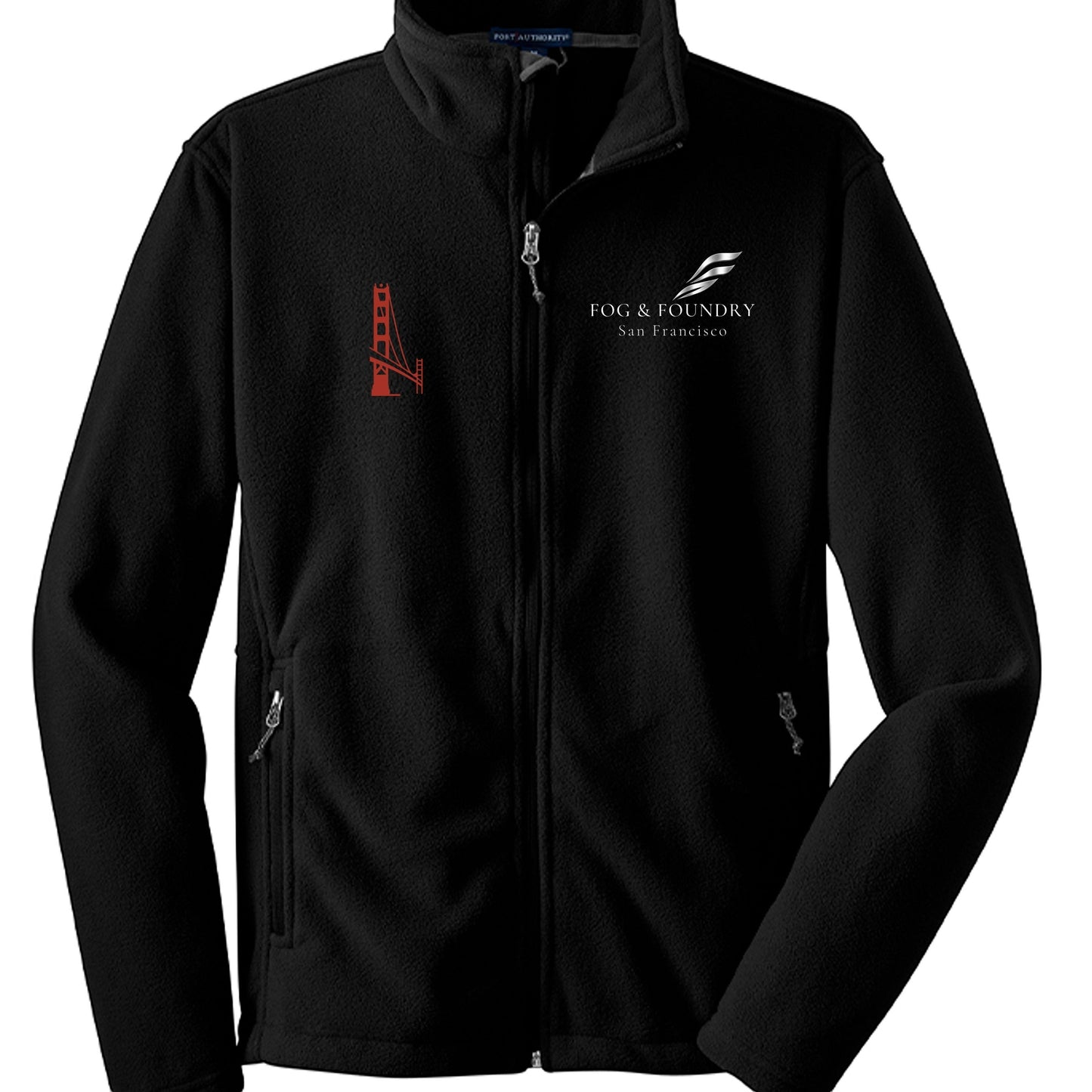 Full-zip fleece jacket by Fog & Foundry in a ninja-inspired design, showcasing the front view with zipper detail.