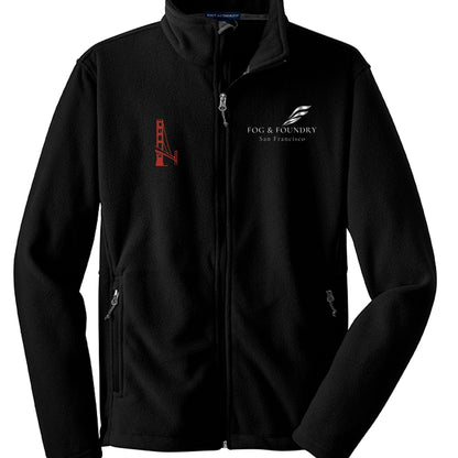 Full-zip fleece jacket by Fog & Foundry in a ninja-inspired design, showcasing the front view with zipper detail.