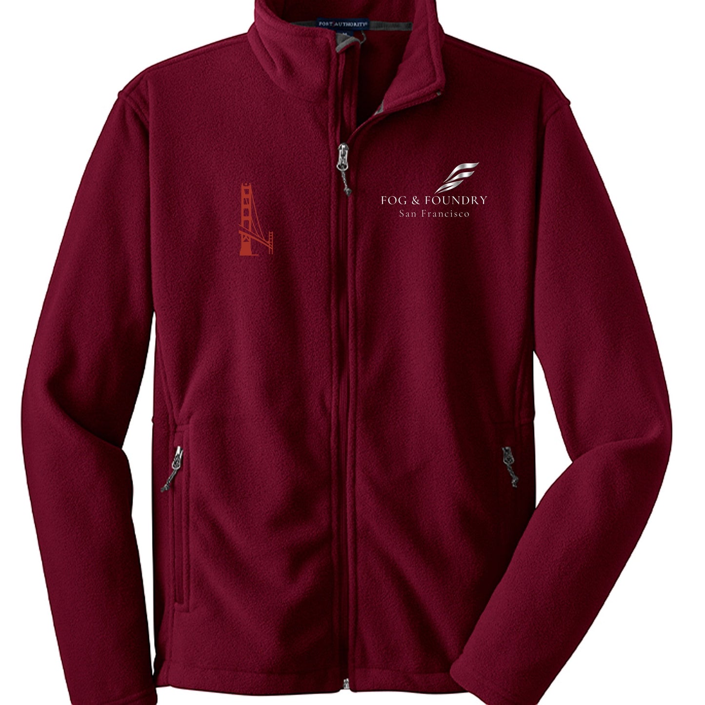Full-zip fleece jacket by Fog & Foundry featuring a soft, cozy fabric and a stylish, casual fit for outdoor wear.