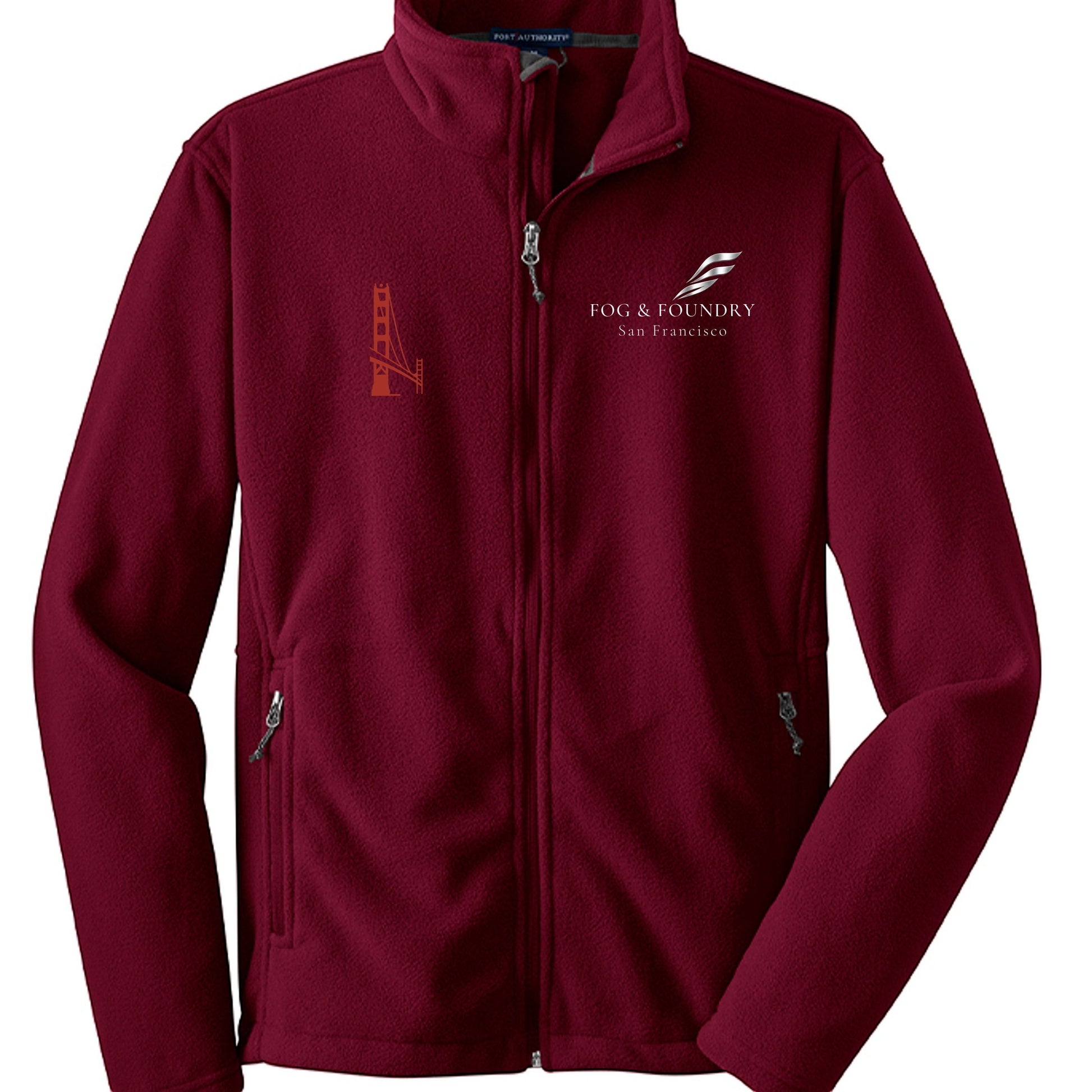 Full-zip fleece jacket by Fog & Foundry featuring a soft, cozy fabric and a stylish, casual fit for outdoor wear.