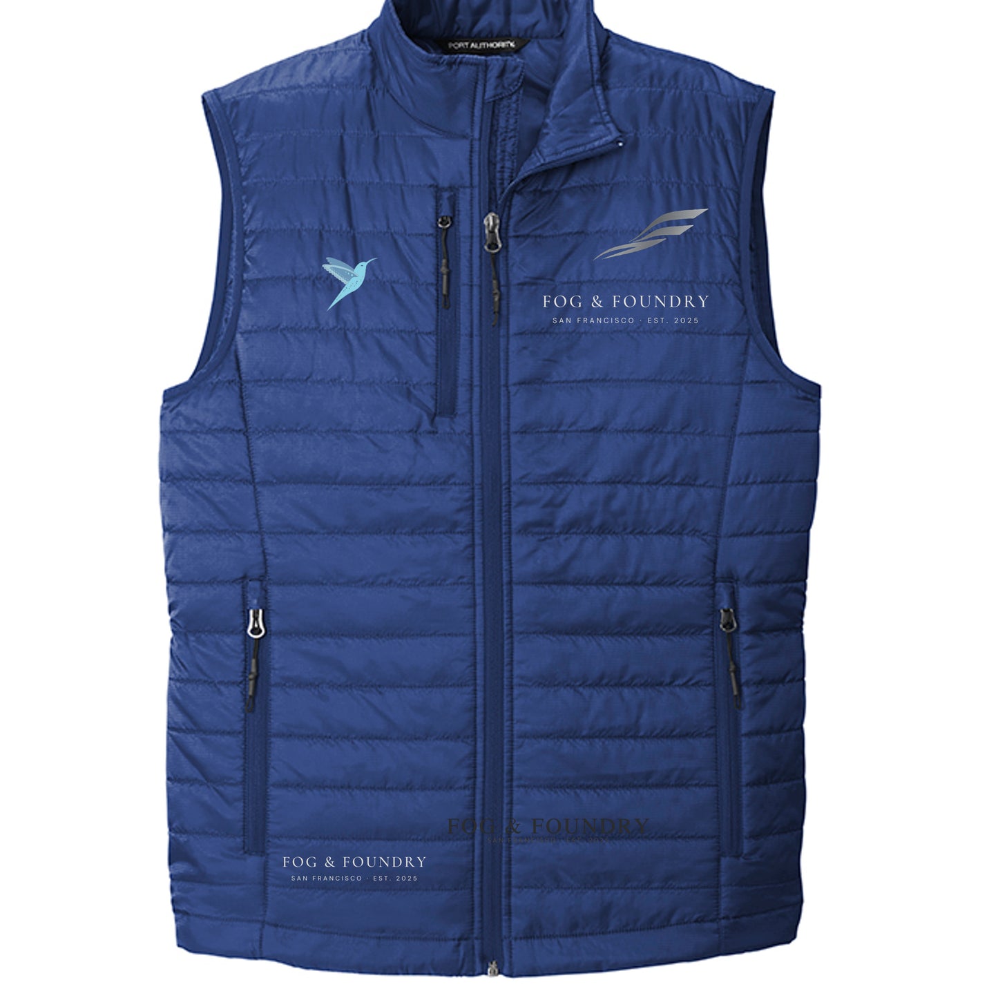 The Marina vest cobalt blue front — Fog & Foundry