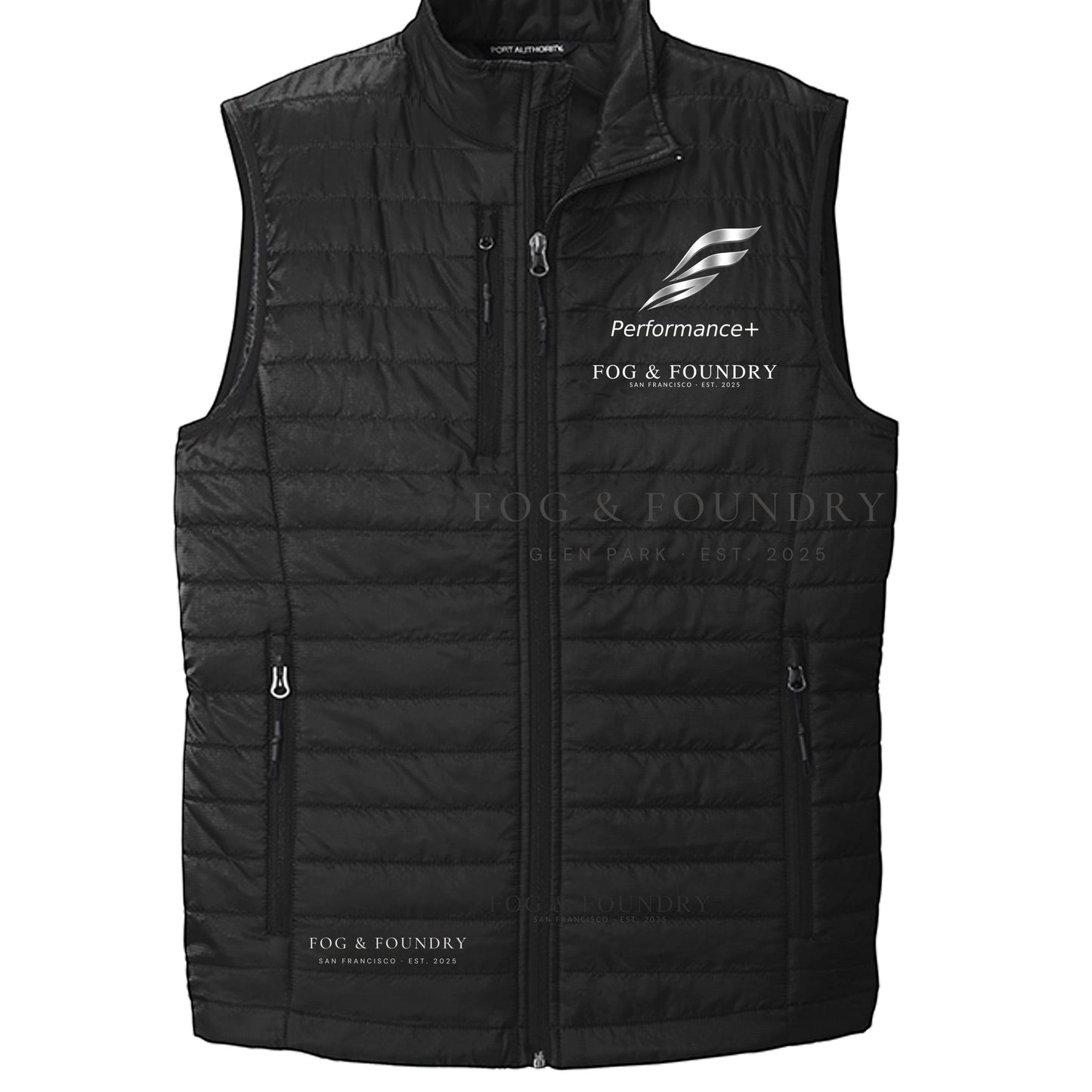Fog & Foundry Marina Vest in fog color, featuring a stylish, comfortable vest with detailed stitching and a front zipper.