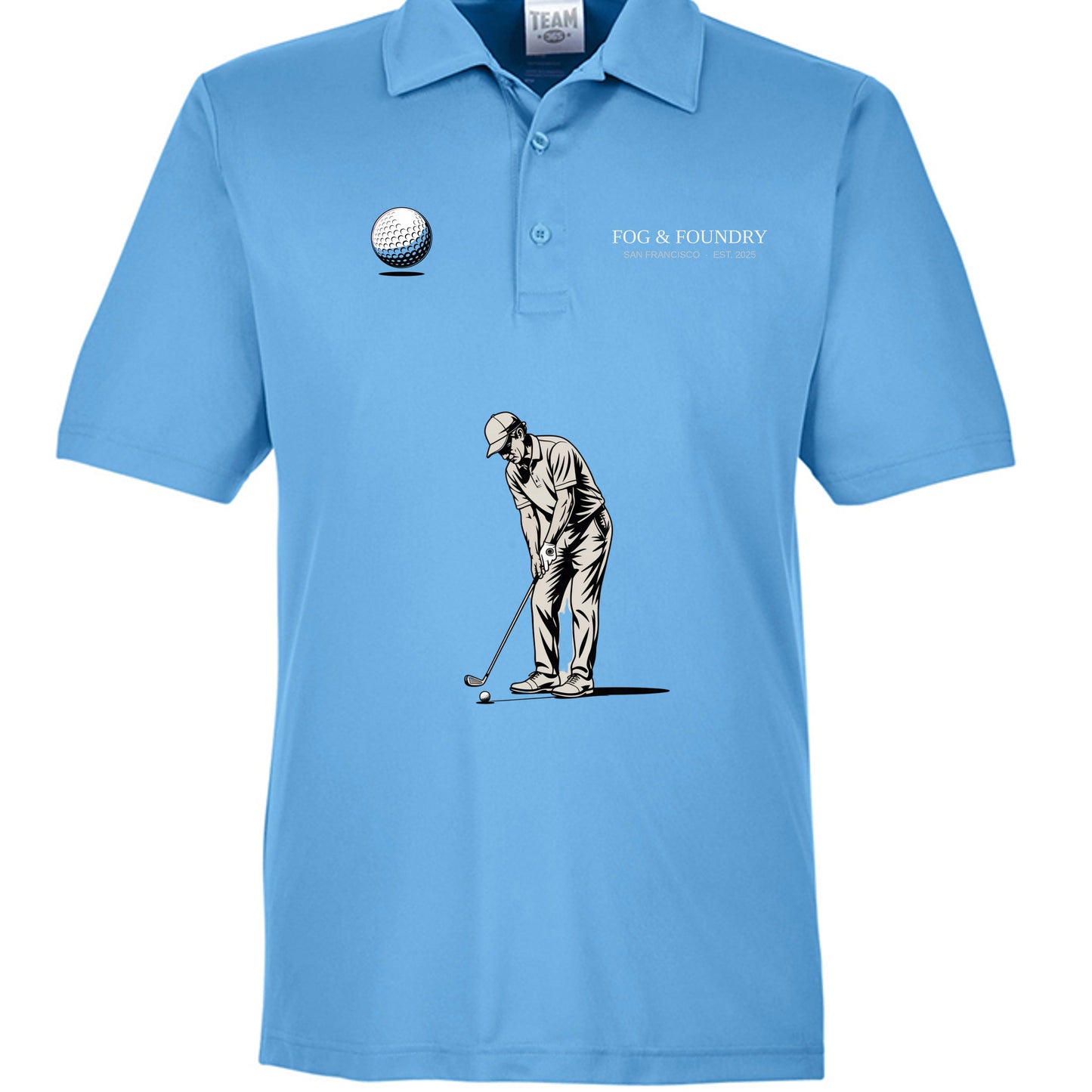 Golf polo sport light blue front — Fog & Foundry