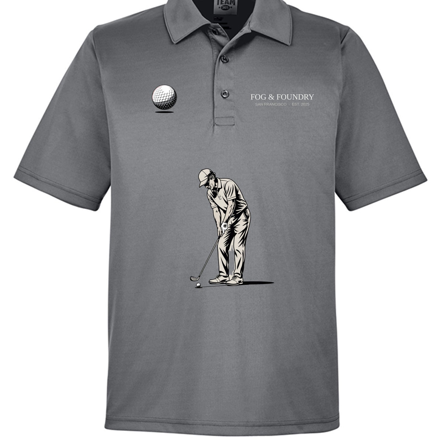 Golf polo sport graphite front — Fog & Foundry