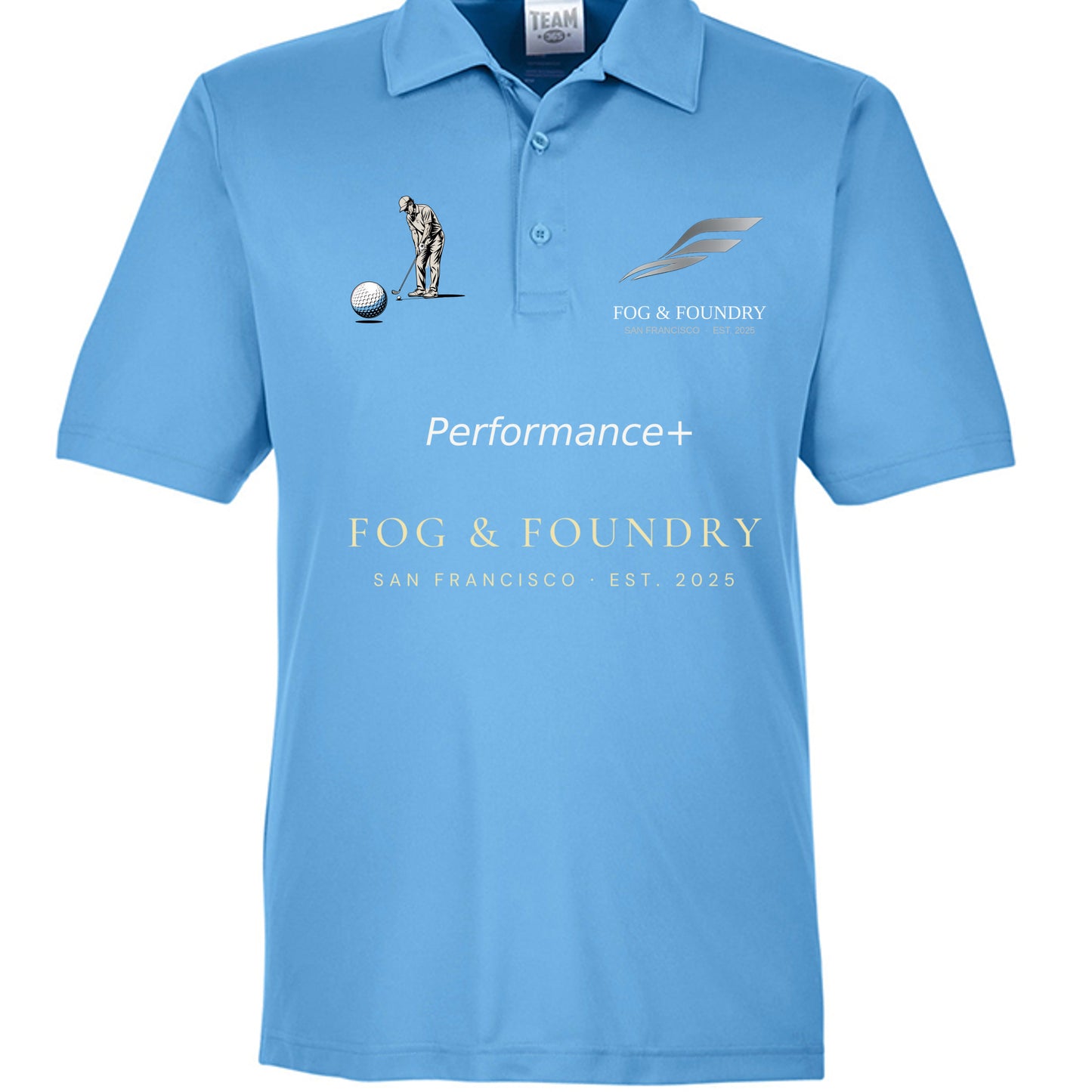 Golf polo sport light blue front — Fog & Foundry