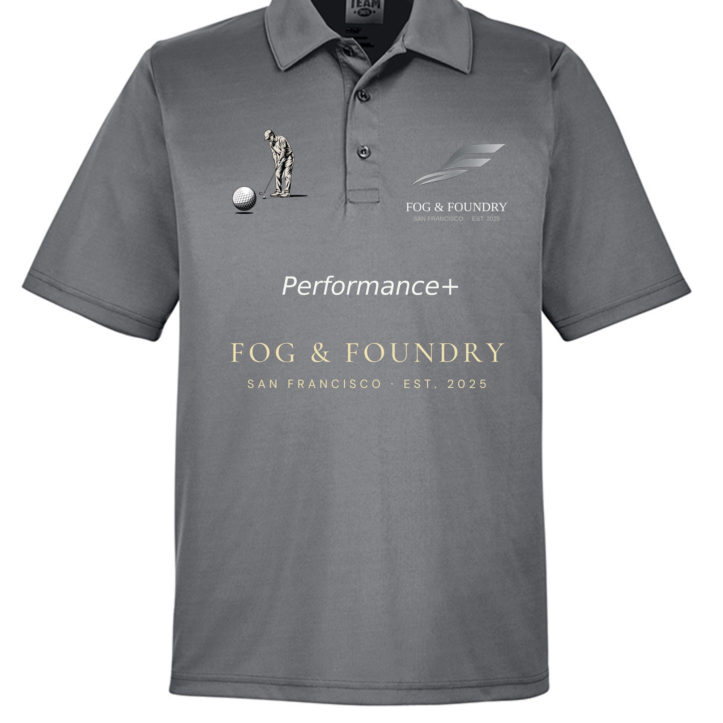 Golf polo sport graphite front — Fog & Foundry