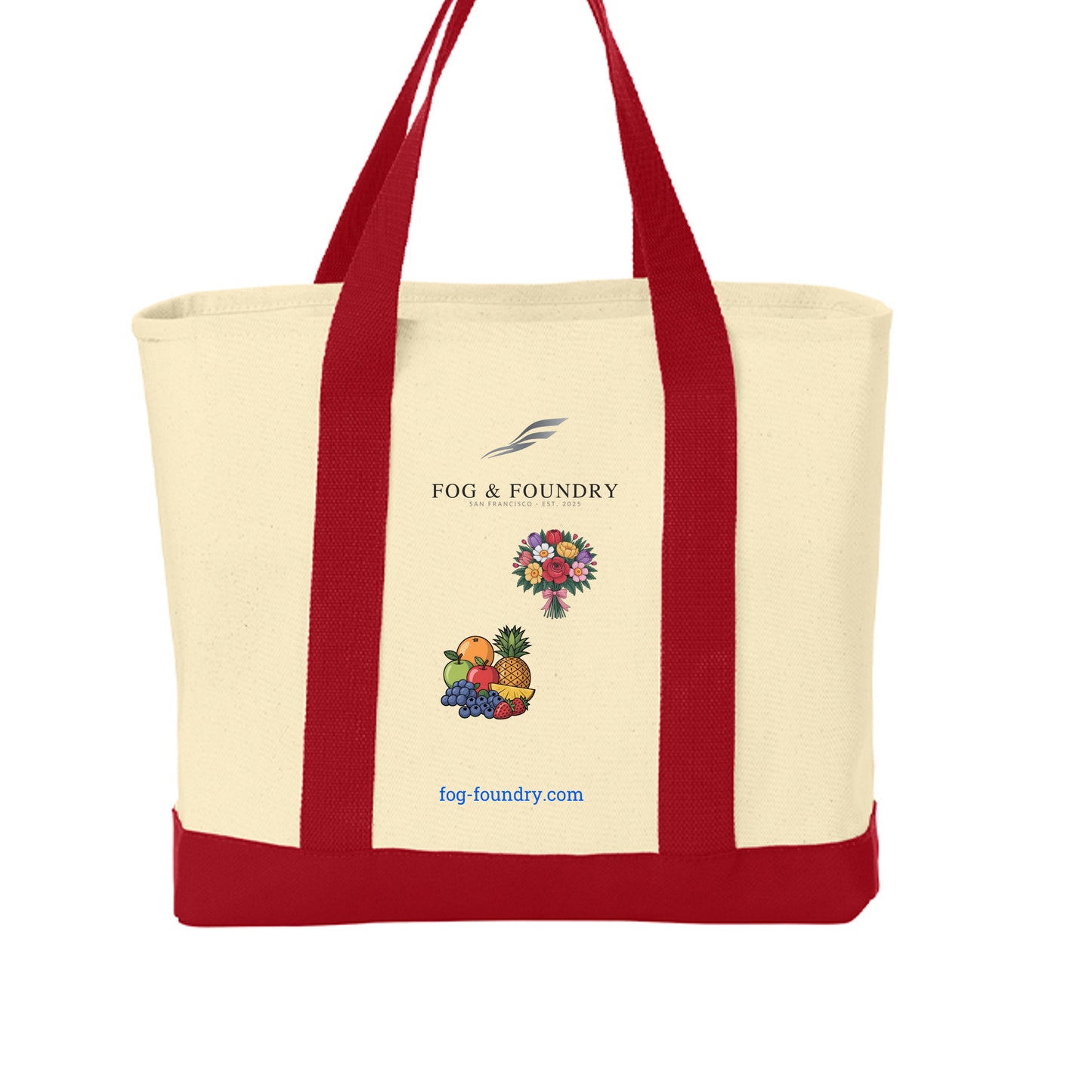 All purpose tote bag natural red back — Fog & Foundry