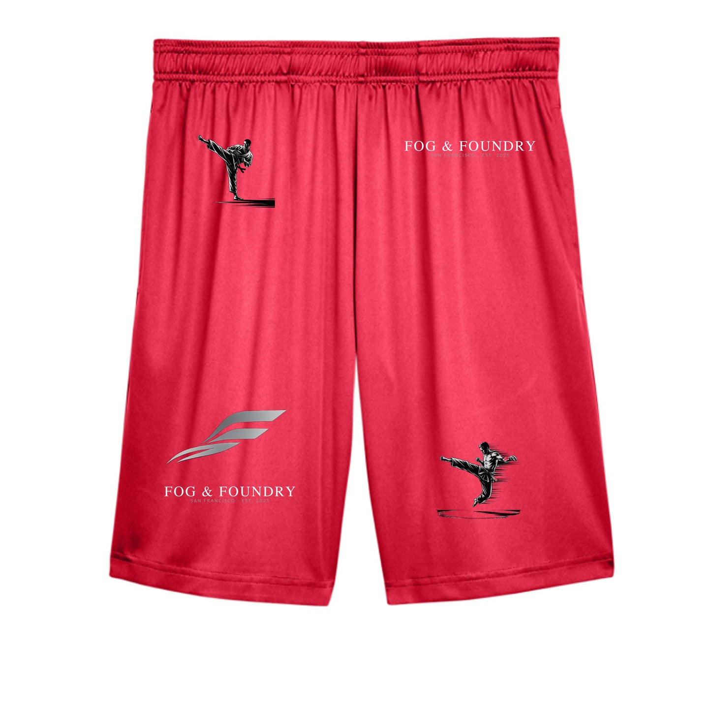 Performance training shorts sport red front — Fog & Foundry