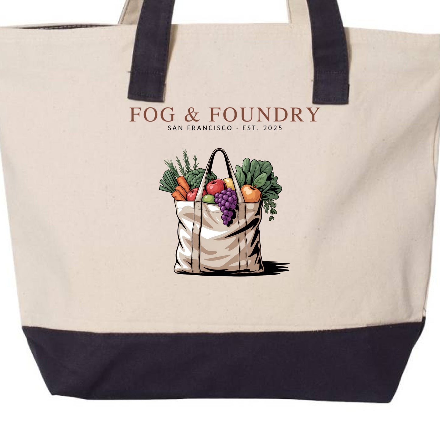 SF farmers market tote natural navy back — Fog & Foundry