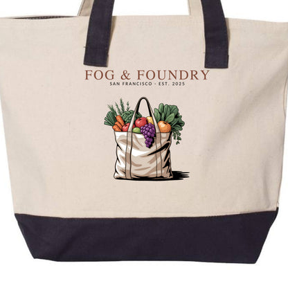 SF farmers market tote natural navy back — Fog & Foundry