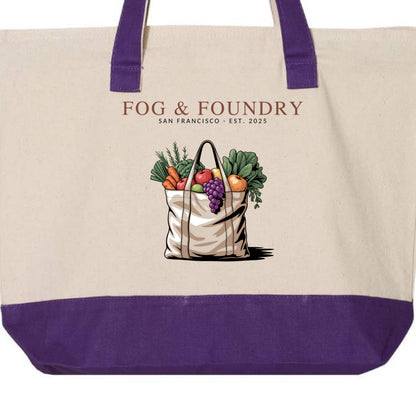 SF farmers market tote natural purple back — Fog & Foundry