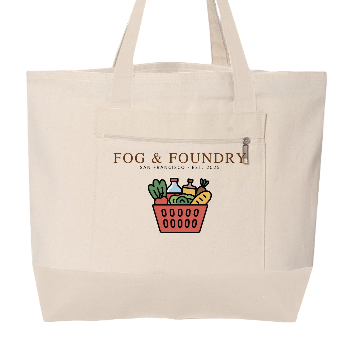 SF farmers market tote natural front — Fog & Foundry