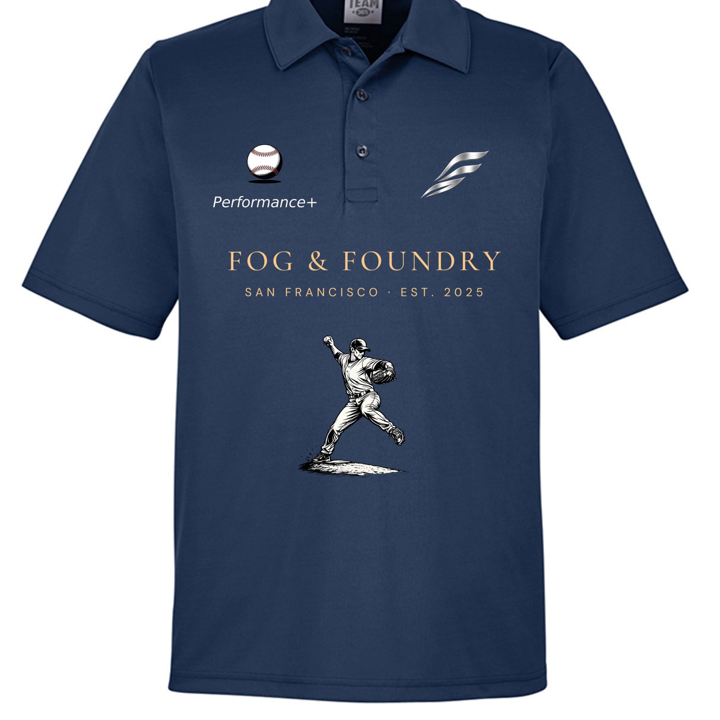 Baseball polo sport dark navy front — Fog & Foundry