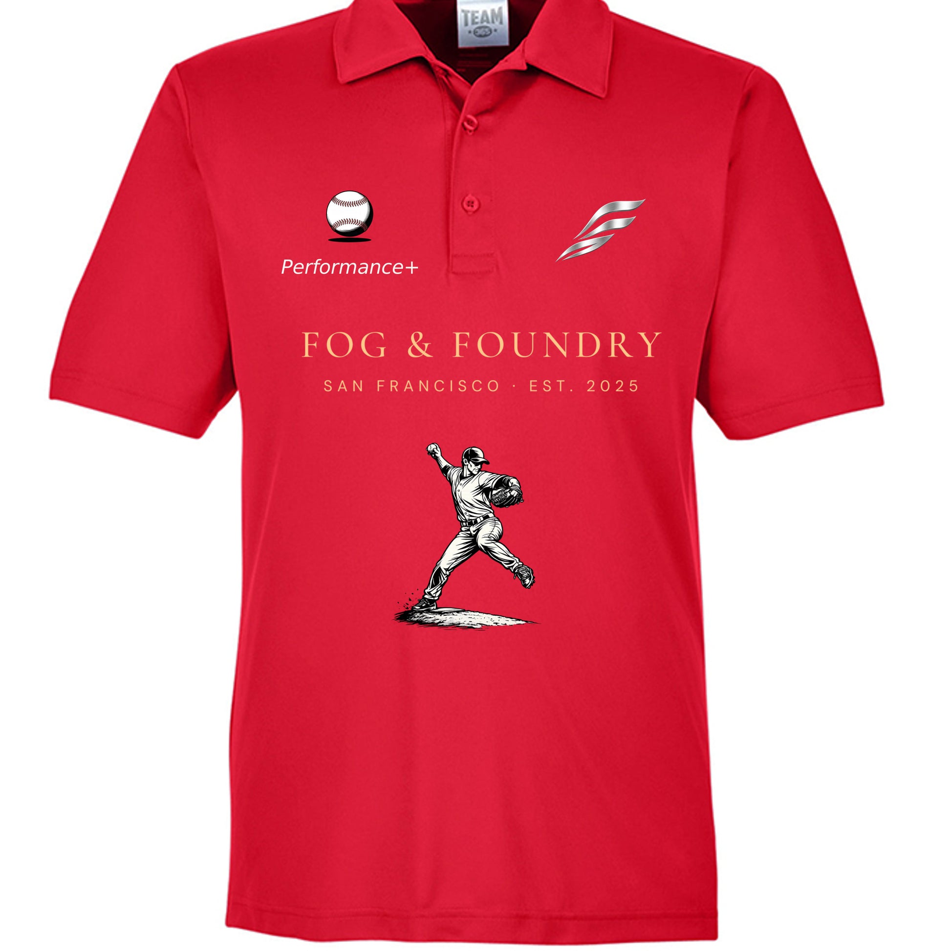 Baseball polo sport red front — Fog & Foundry