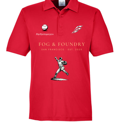 Baseball polo sport red front — Fog & Foundry