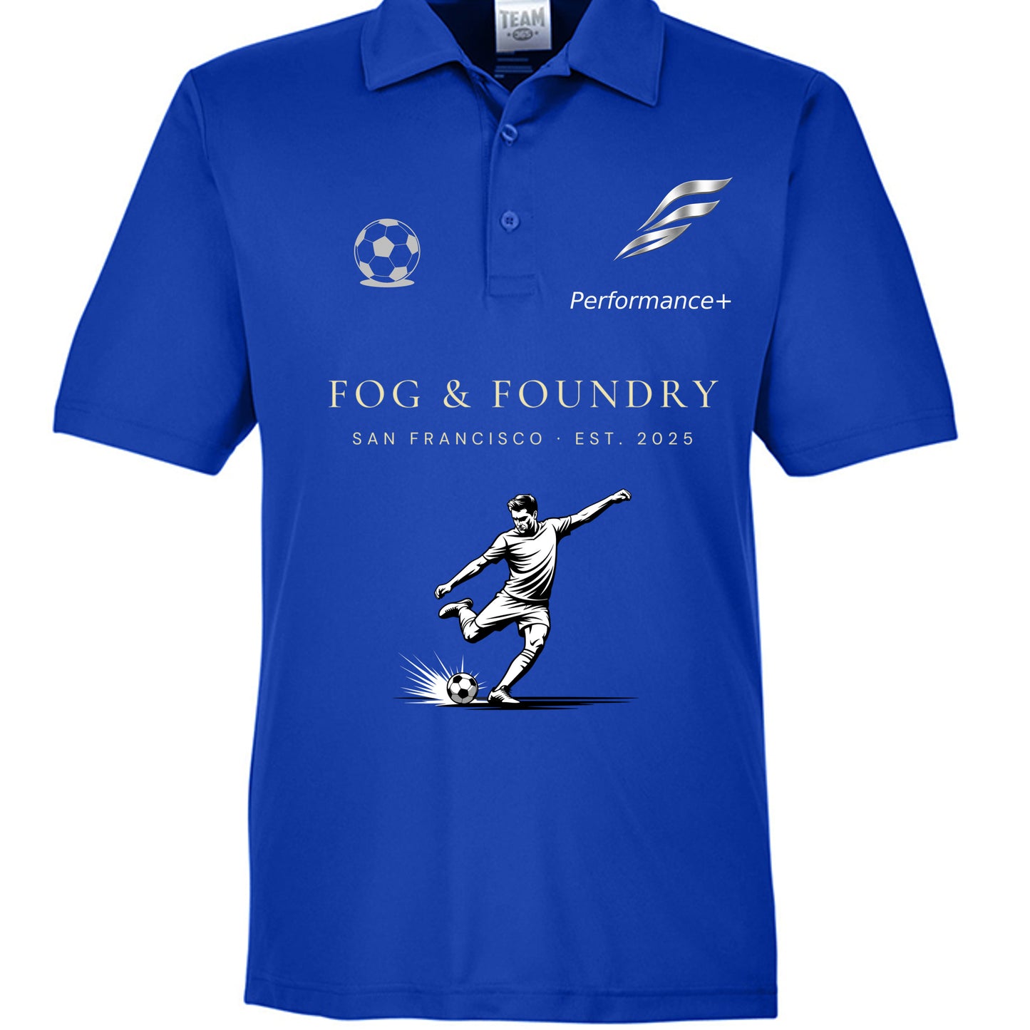 Soccer polo sport royal front — Fog & Foundry