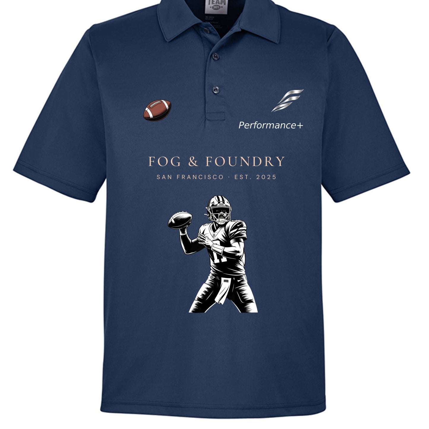 Football polo sport dark navy front — Fog & Foundry
