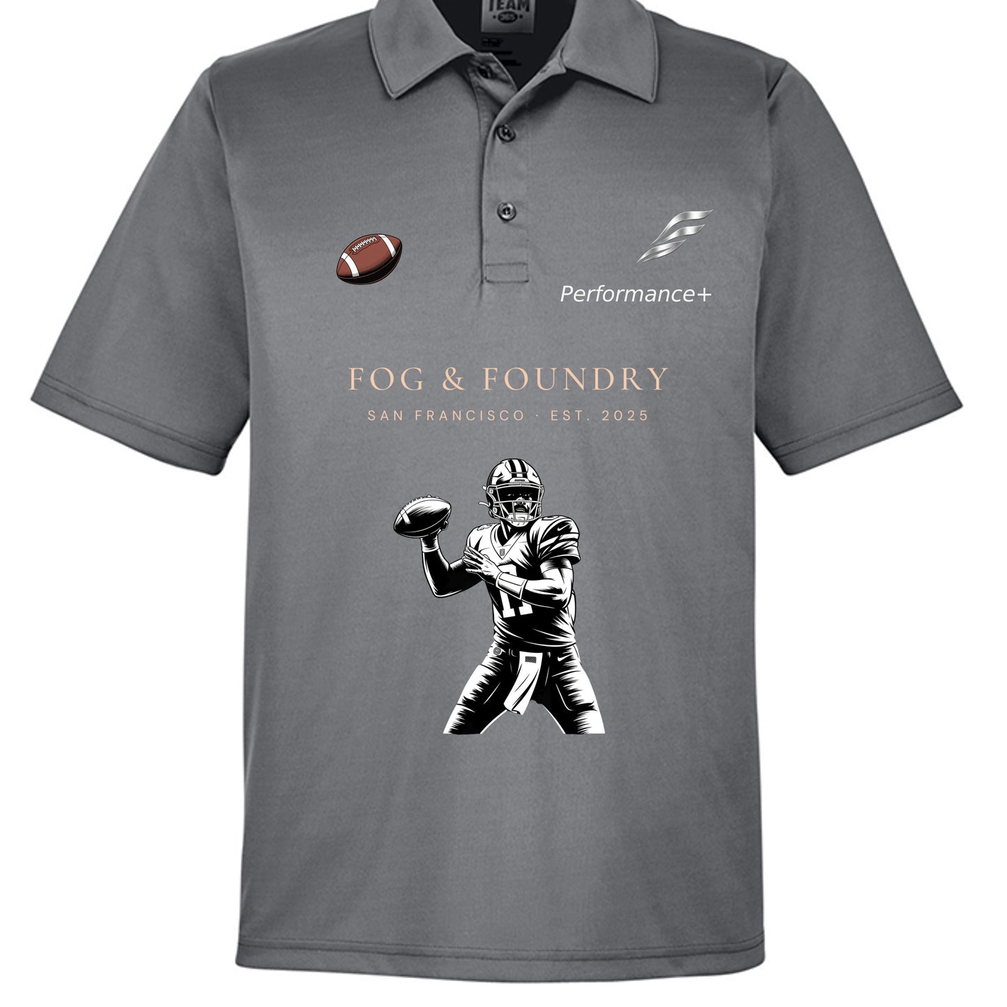 Football polo sport graphite front — Fog & Foundry