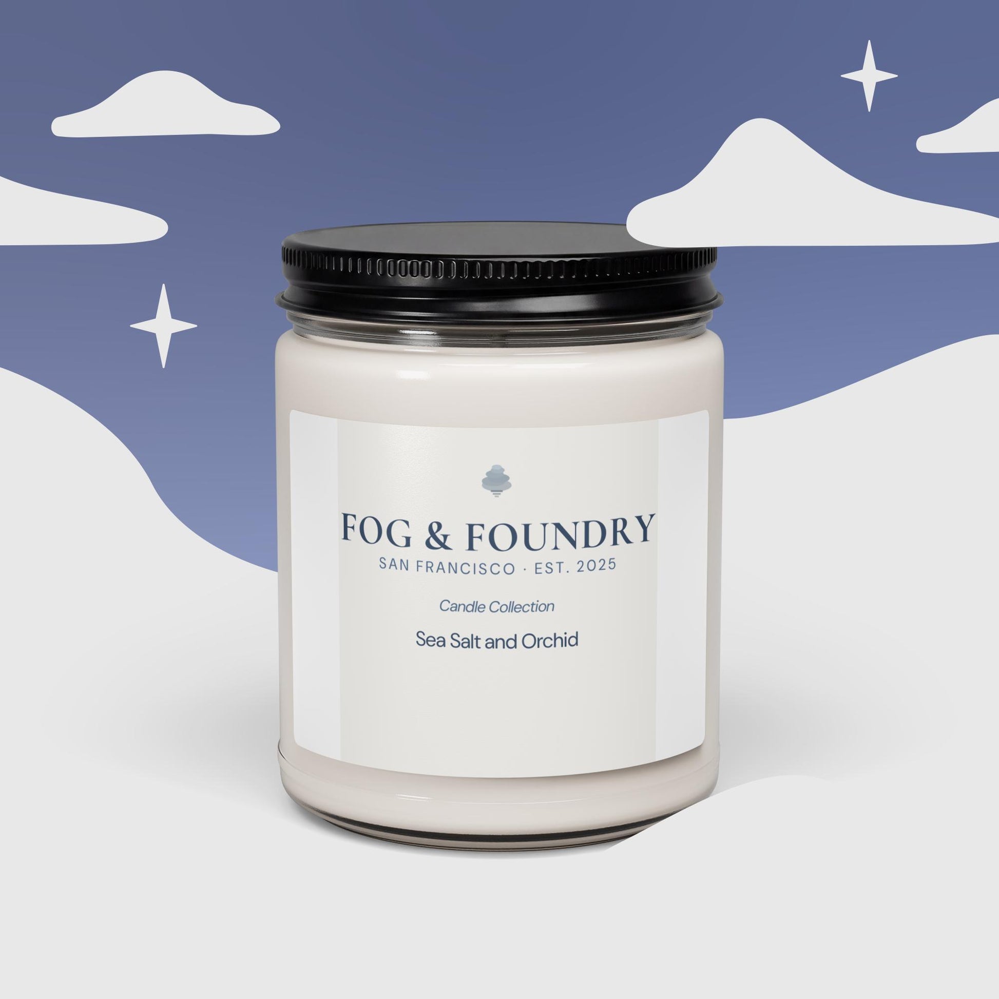 Fog & Foundry Sea Salt & Orchid Candle No. 05, 9oz scented soy candle with elegant floral and salty ocean-inspired design.