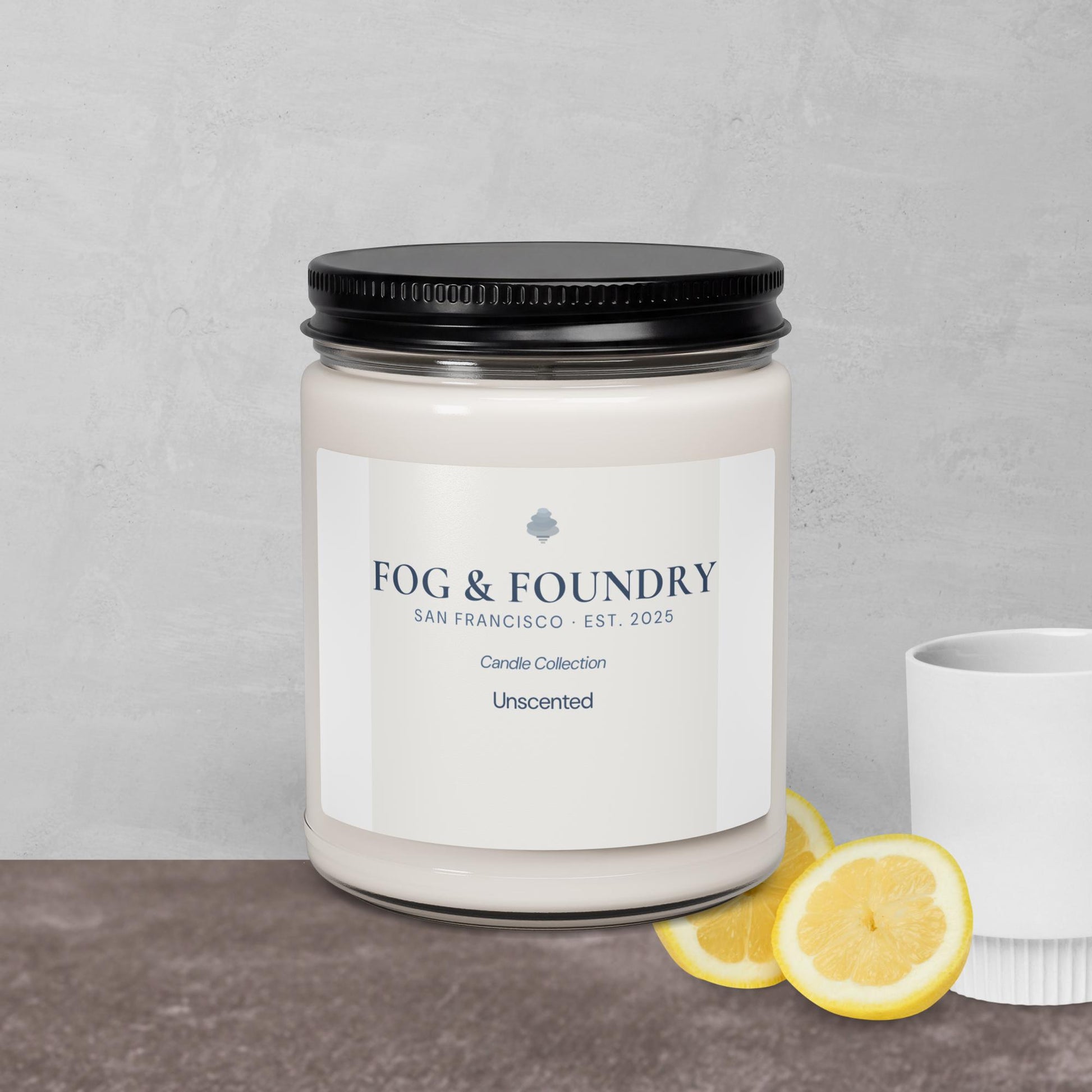 Unscented 9oz soy candle from Fog & Foundry with a clean, minimalist design and natural wax finish.