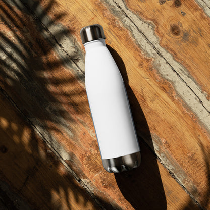 White 17oz stainless steel Dolores Park Water Bottle by Fog & Foundry, shown from the back with a sleek design.