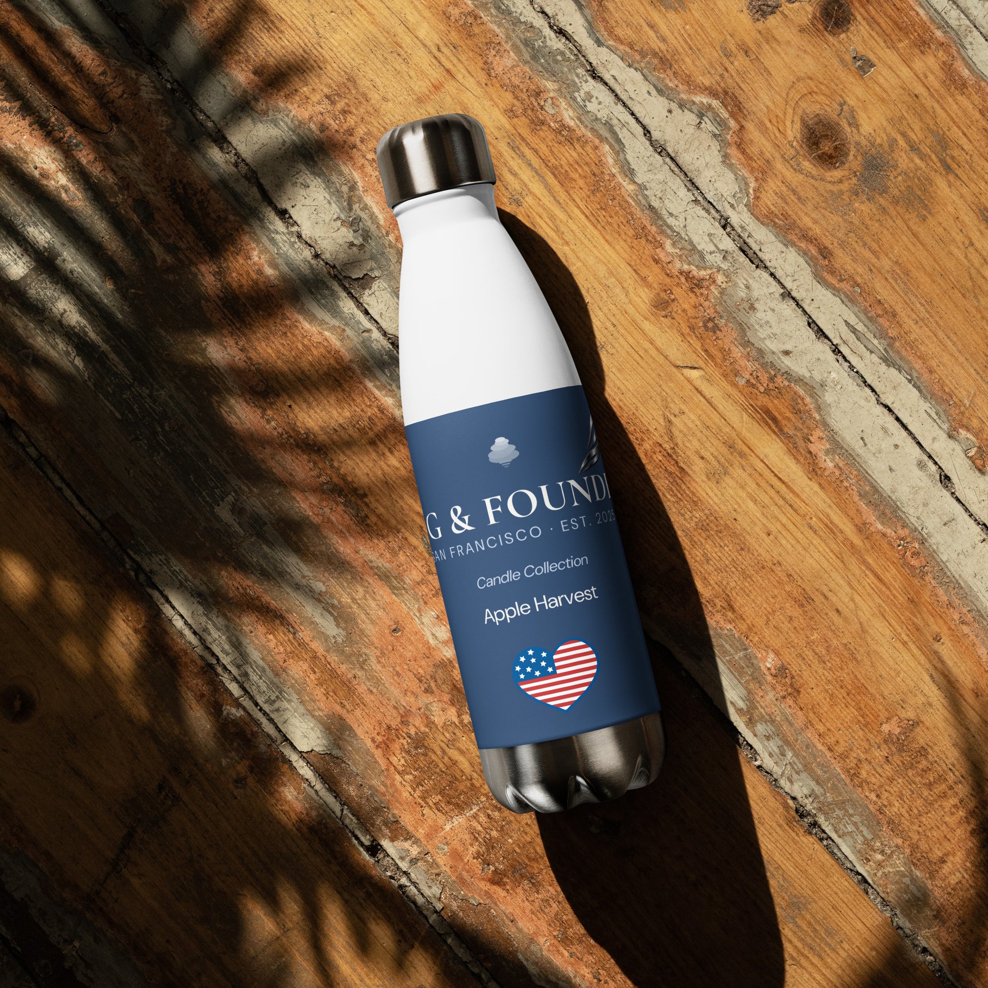 Fog & Foundry I Love America 17oz stainless steel water bottle in white with patriotic design, perfect for everyday hydration.