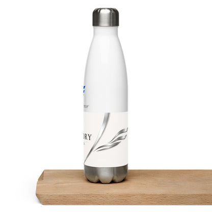 Stainless steel Twin Peaks water bottle by Fog & Foundry, 17oz, white color, with a sleek design and logo visible.