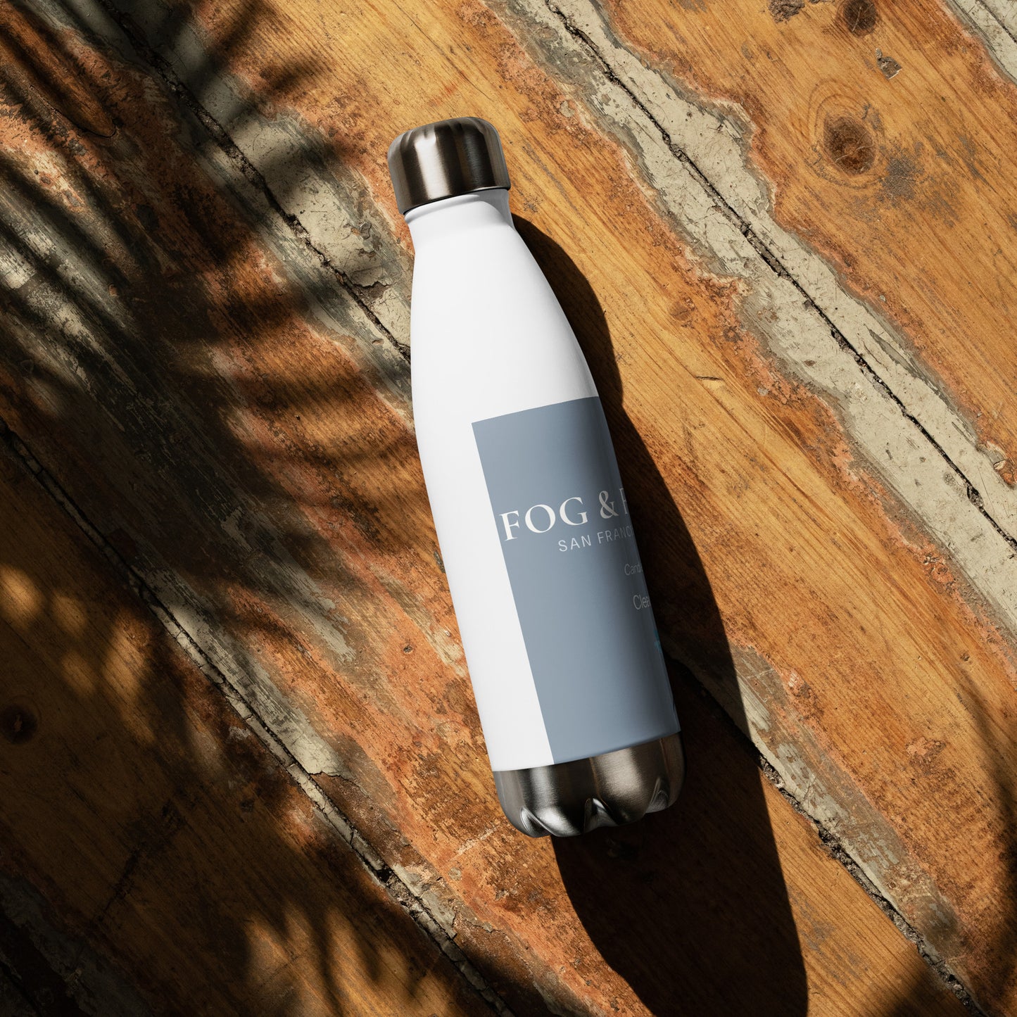 Fog & Foundry Dolores Park 17oz stainless steel water bottle in white, showing a sleek, durable design on a plain background.