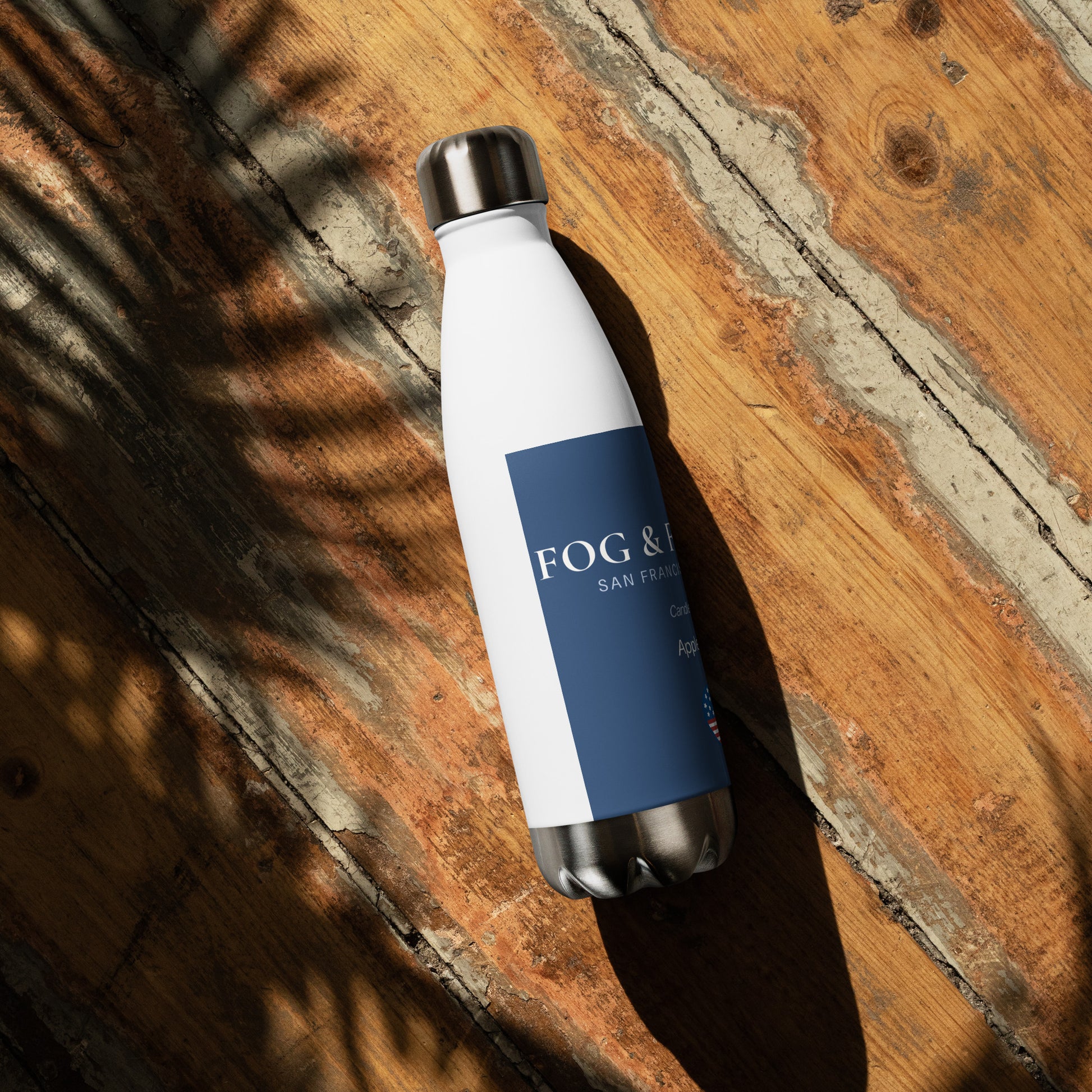 White 17oz stainless steel water bottle by Fog & Foundry, featuring an "I Love America" design for Father's Day gift.