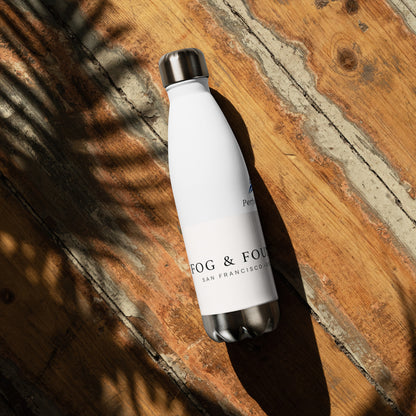 White 17oz stainless steel water bottle from Fog & Foundry with a sleek design and secure screw-top lid.