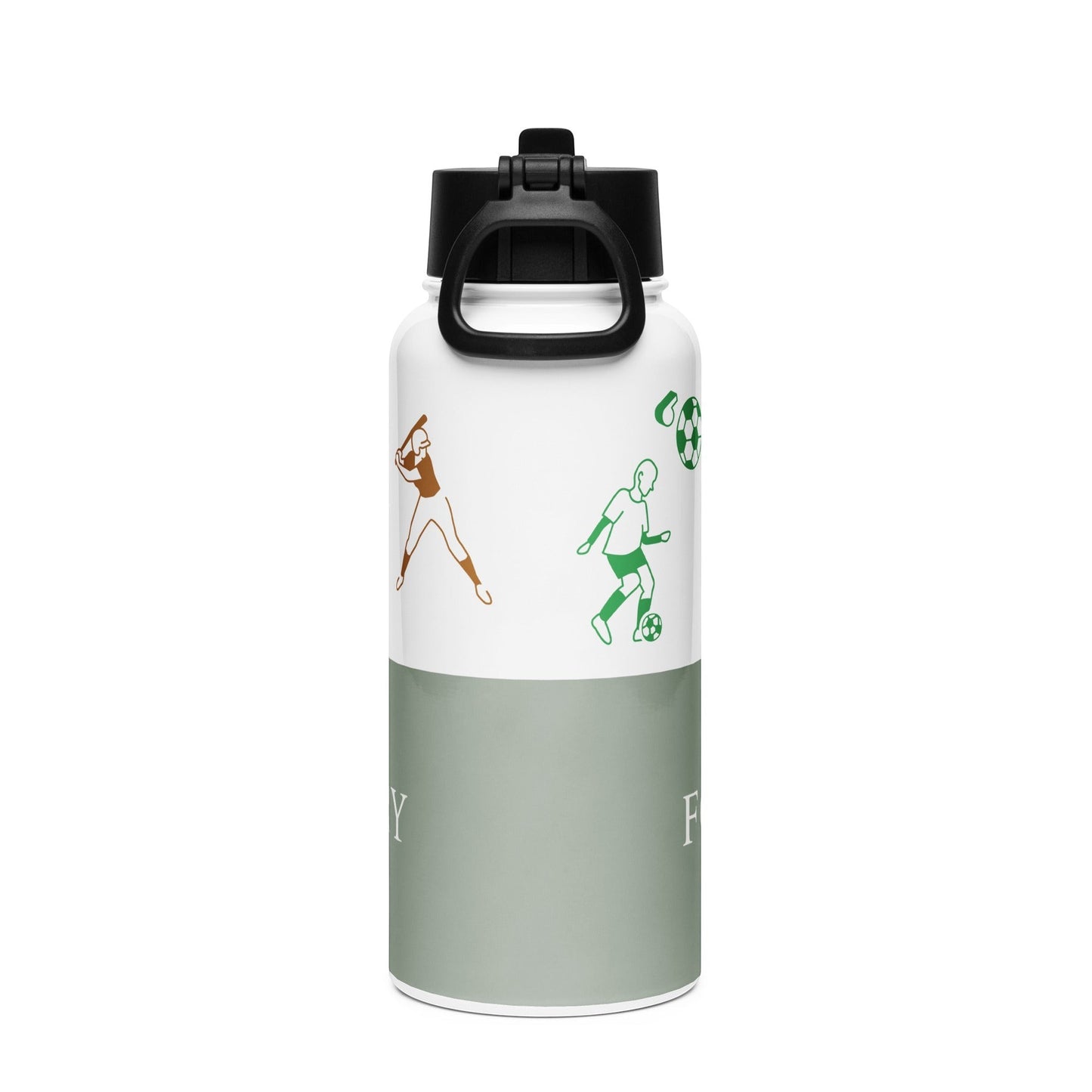 Fog & Foundry Marina Sage stainless steel water bottle with straw lid, 32 oz, shown from the back.