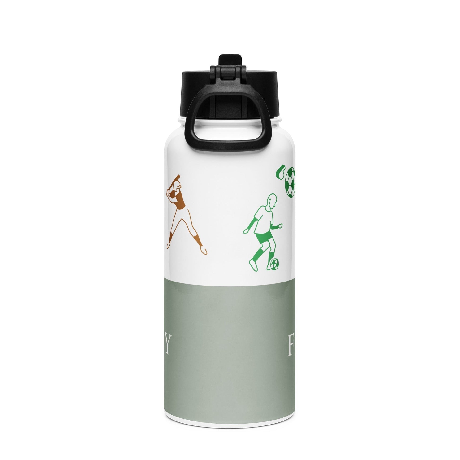 Fog & Foundry Marina Sage stainless steel water bottle with straw lid, 32 oz, white color, back view