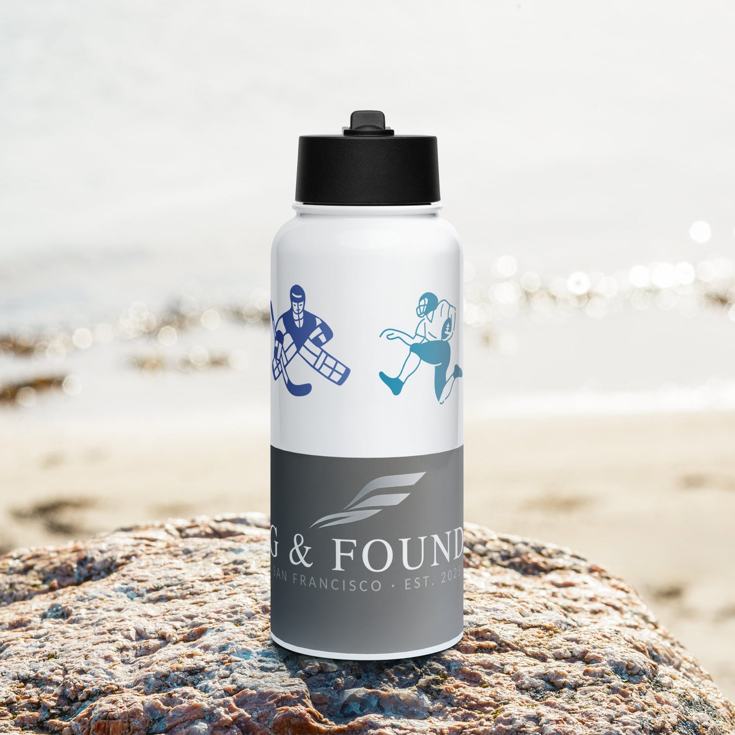 Fog & Foundry Marina Bottle — Charcoal style, 32 oz stainless steel with straw lid