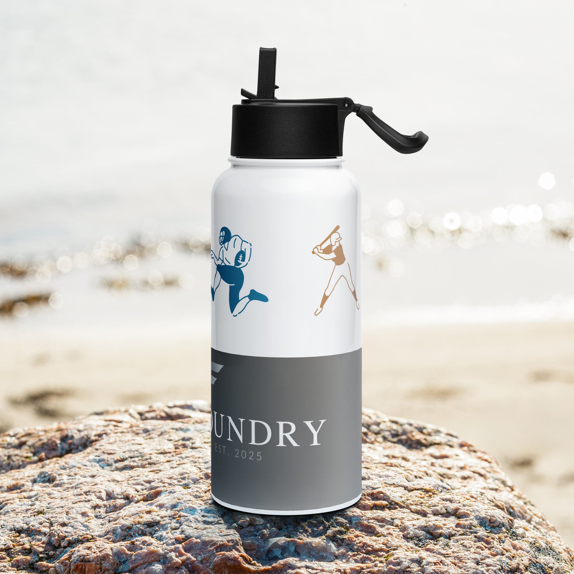 Sunset Charcoal water bottle 32oz left — Fog & Foundry