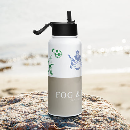 Fog & Foundry Marina Bottle — Khaki style, 32 oz stainless steel with straw lid