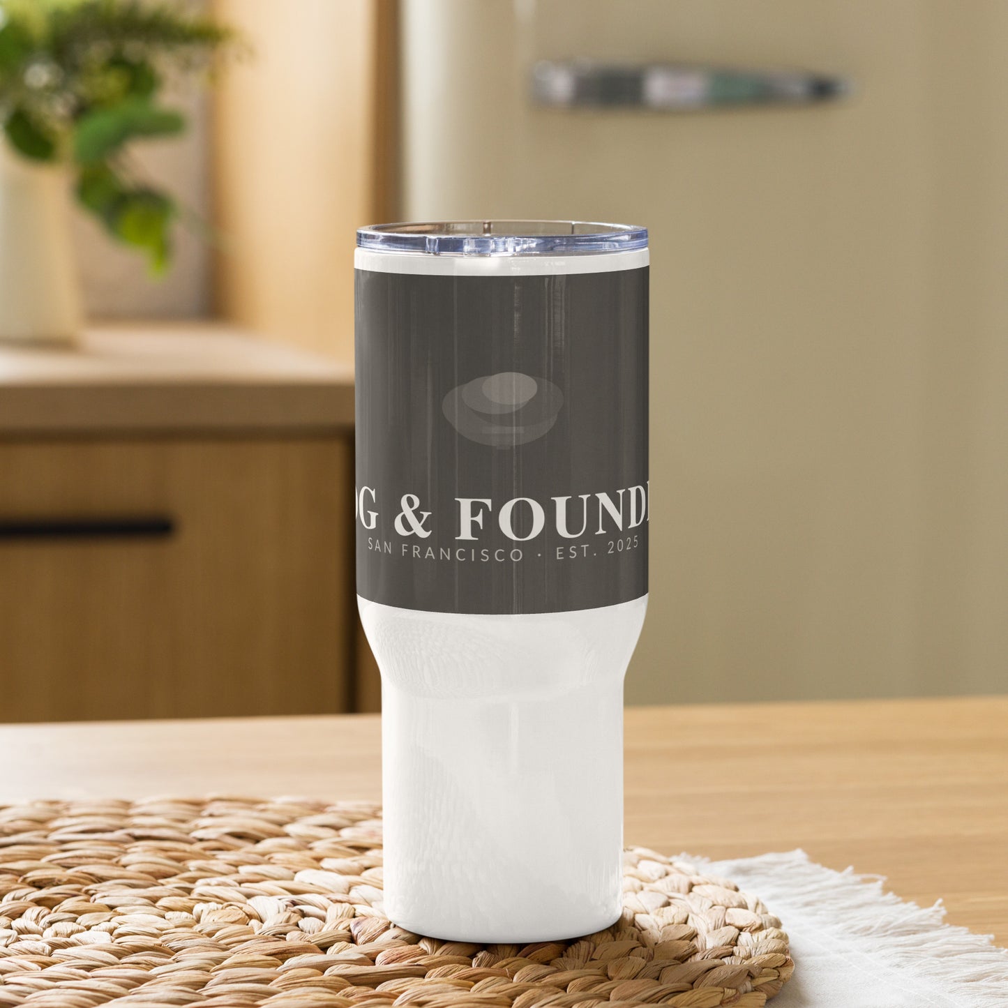 Travel mug with handle 25oz front — Fog & Foundry