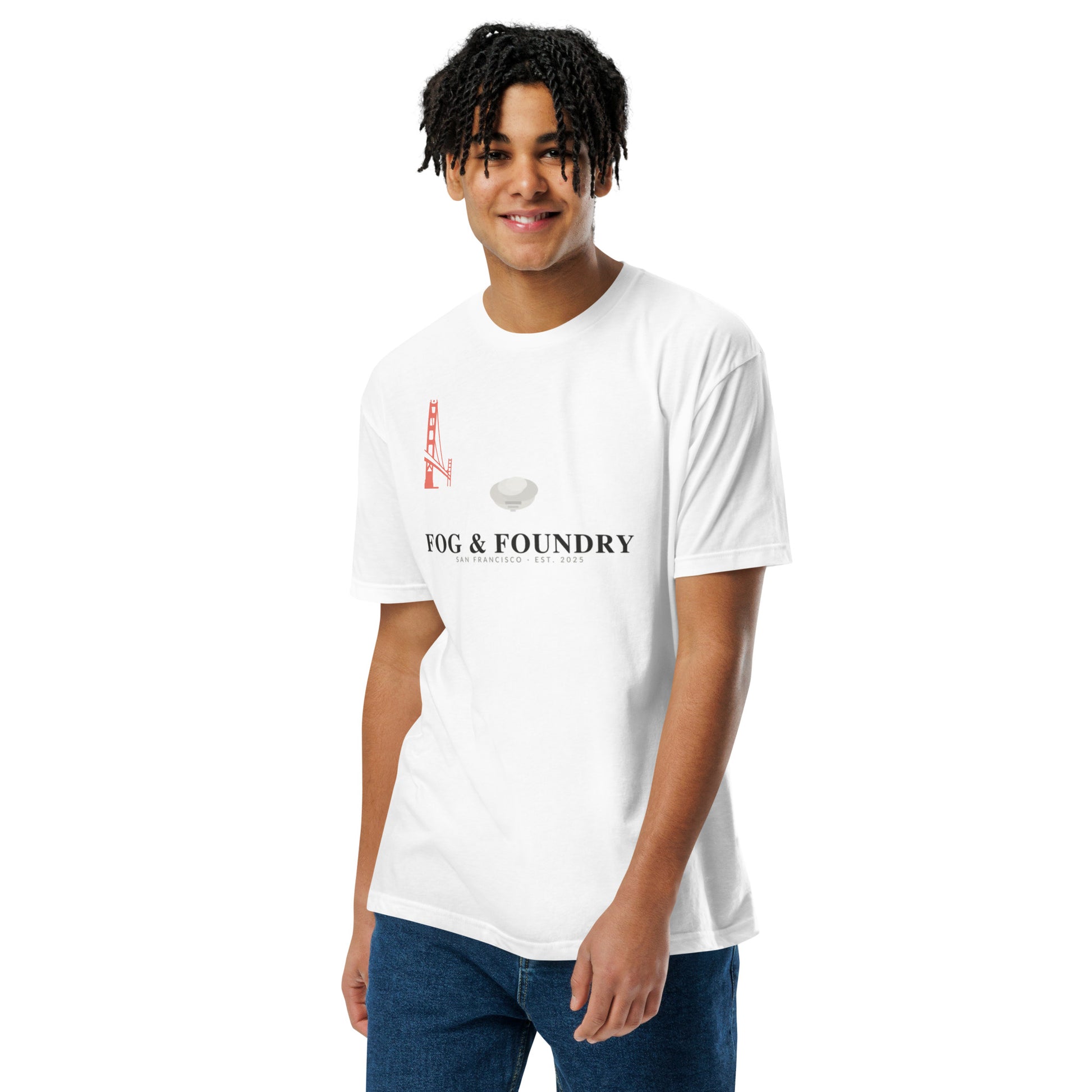 Fitted t-shirt for everyone white front — Fog & Foundry