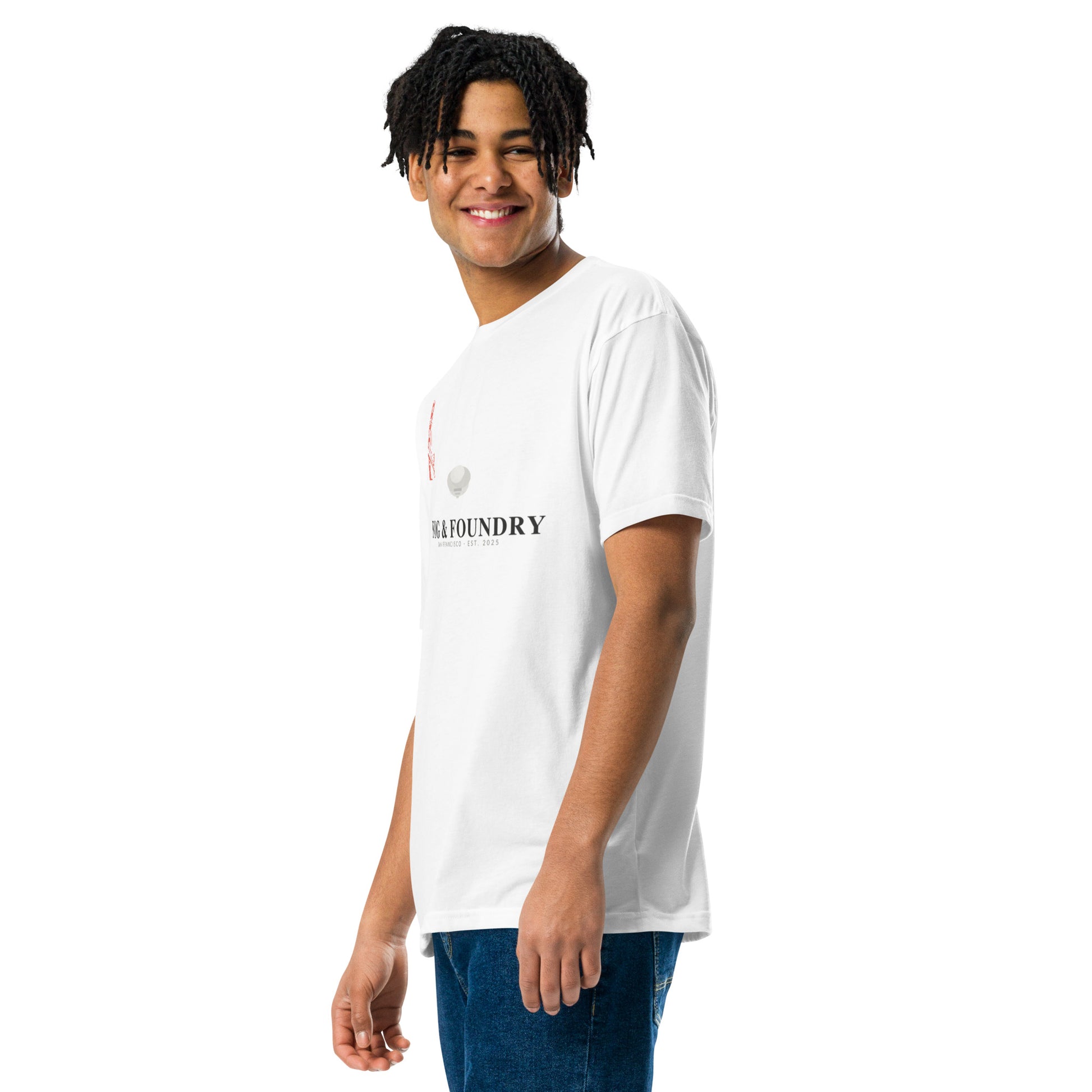Fitted t-shirt for everyone white left front — Fog & Foundry