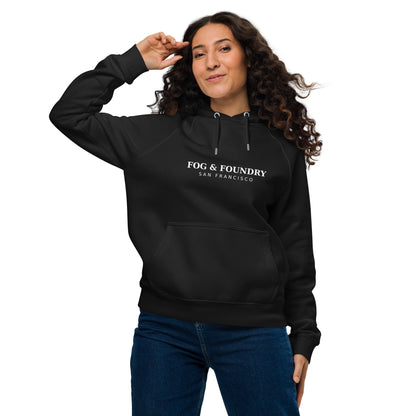 Organic cotton raglan hoodie black front — Fog & Foundry