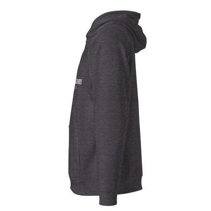 Unisex organic cotton raglan hoodie in charcoal melange by Fog & Foundry, featuring a casual, comfortable fit and classic style.