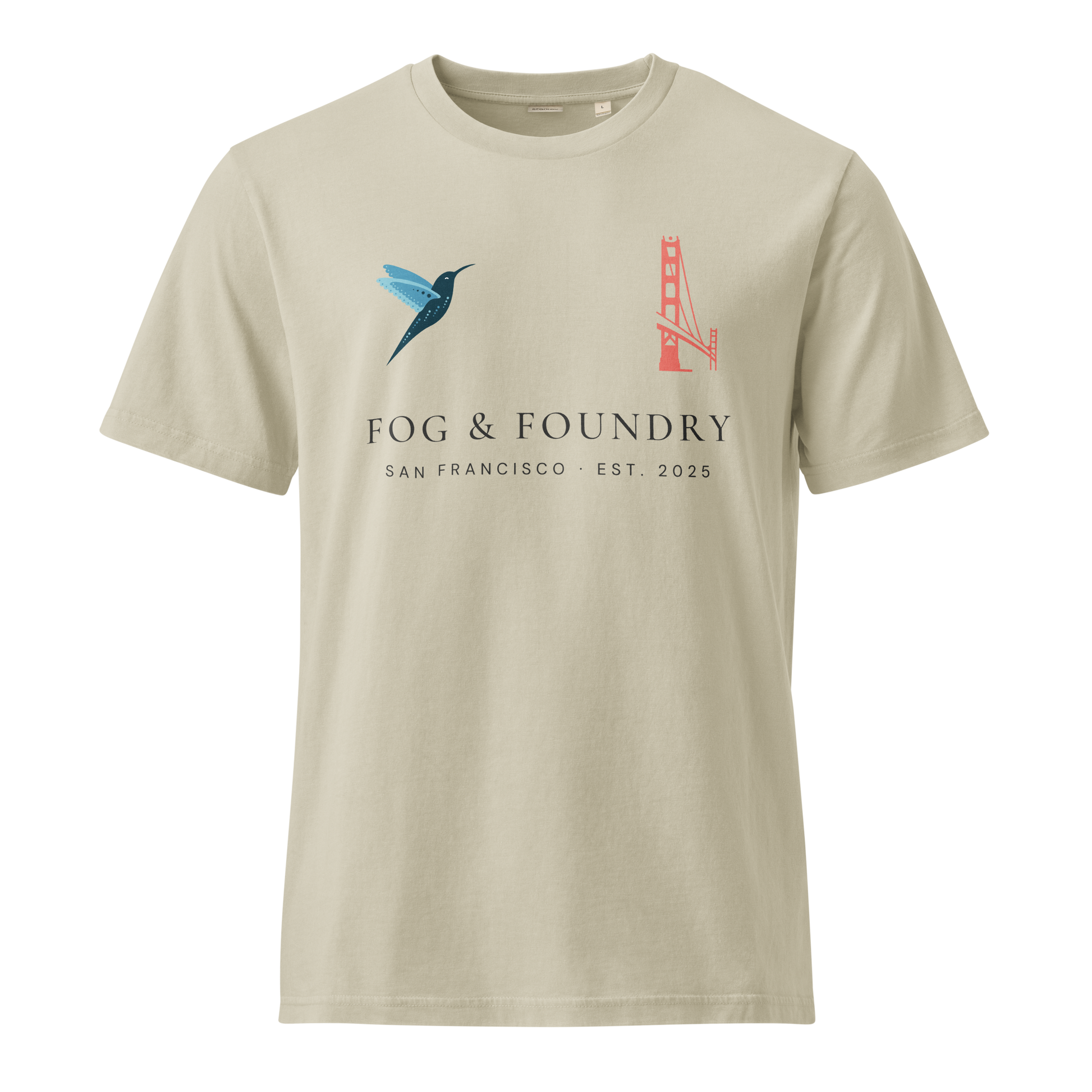 The Coastal T-Shirt garment-dyed stone front — Fog & Foundry