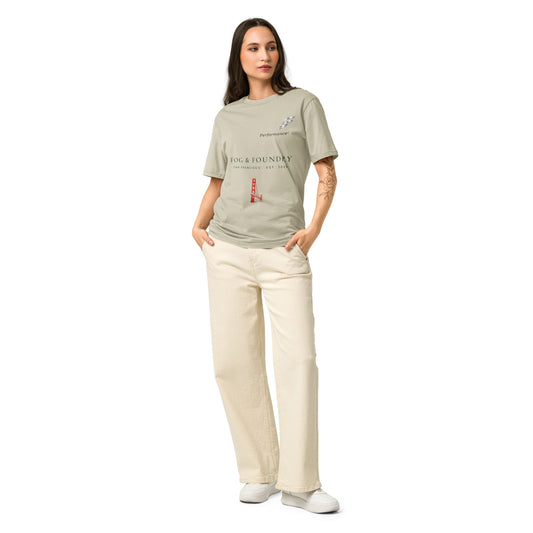 Unisex garment-dyed vintage T-shirt from Fog & Foundry with a stone front, casual cool style, and creator 2.0 design.