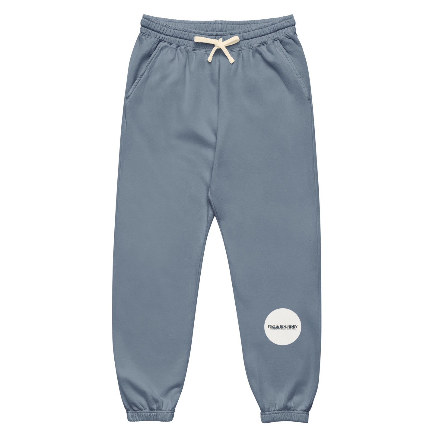 Garment-dyed fleece sweatpants blue jean front — Fog & Foundry